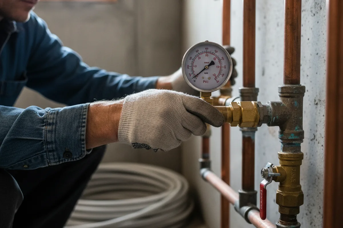 Pressure testing a repaired line during Water Line Repair in Yancey